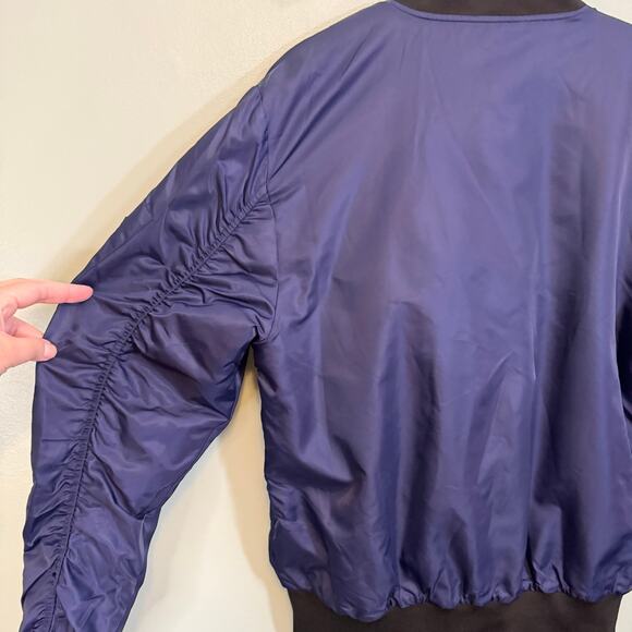 Airborne Fried Denim Bomber Jacket M Blue Flight Airplane Pilot Patches Full Zip - Picture 4 of 9